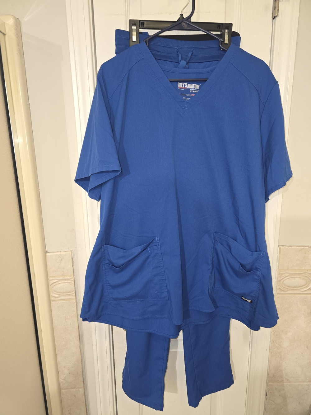 Grey's Anatomy Women's Royal Blue V-Neck Scrub Top & Pants Set
